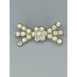 Vtg Sparkling Rhinestone Bow Tie Brooch Pin Silver Tone Classic Elegant Estate